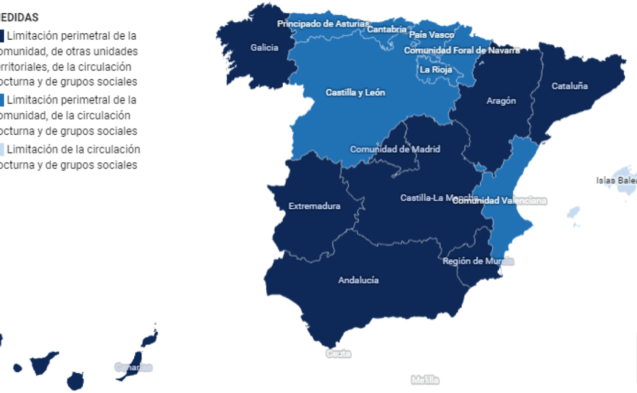 Mapa del cierre perimetral por comunidades autónomas: Las medidas contra el coronavirus en cada territorio