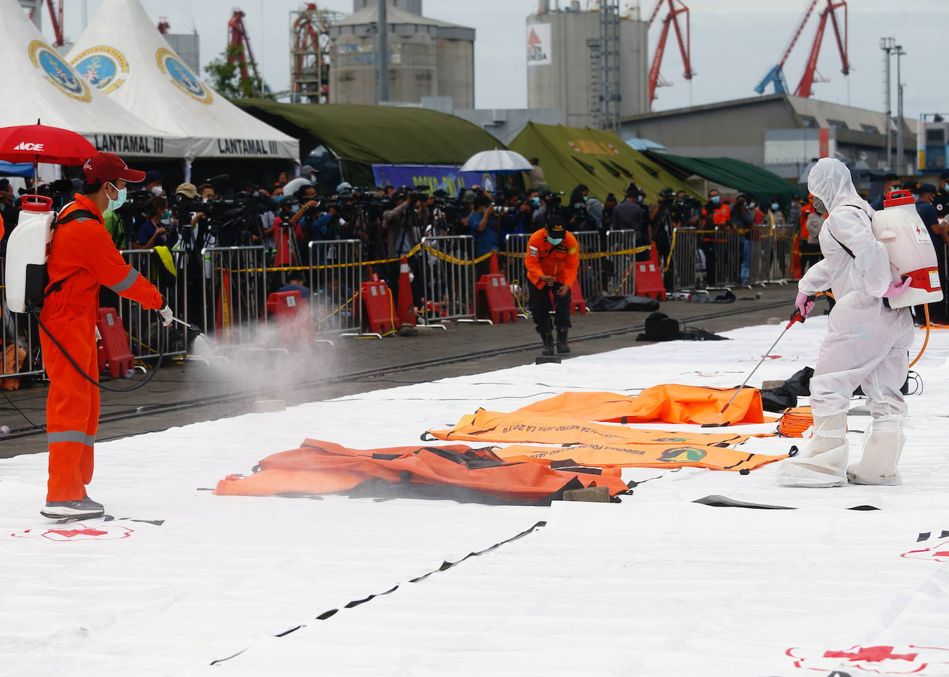 Partes de cuerpos, fragmentos y un pantaloncito rosa fueron hallados este domingo en la costa de la capital de Indonesia, Yakarta, donde un Boeing que realizaba un vuelo doméstico con 62 personas a bordo se estrelló en el mar. 