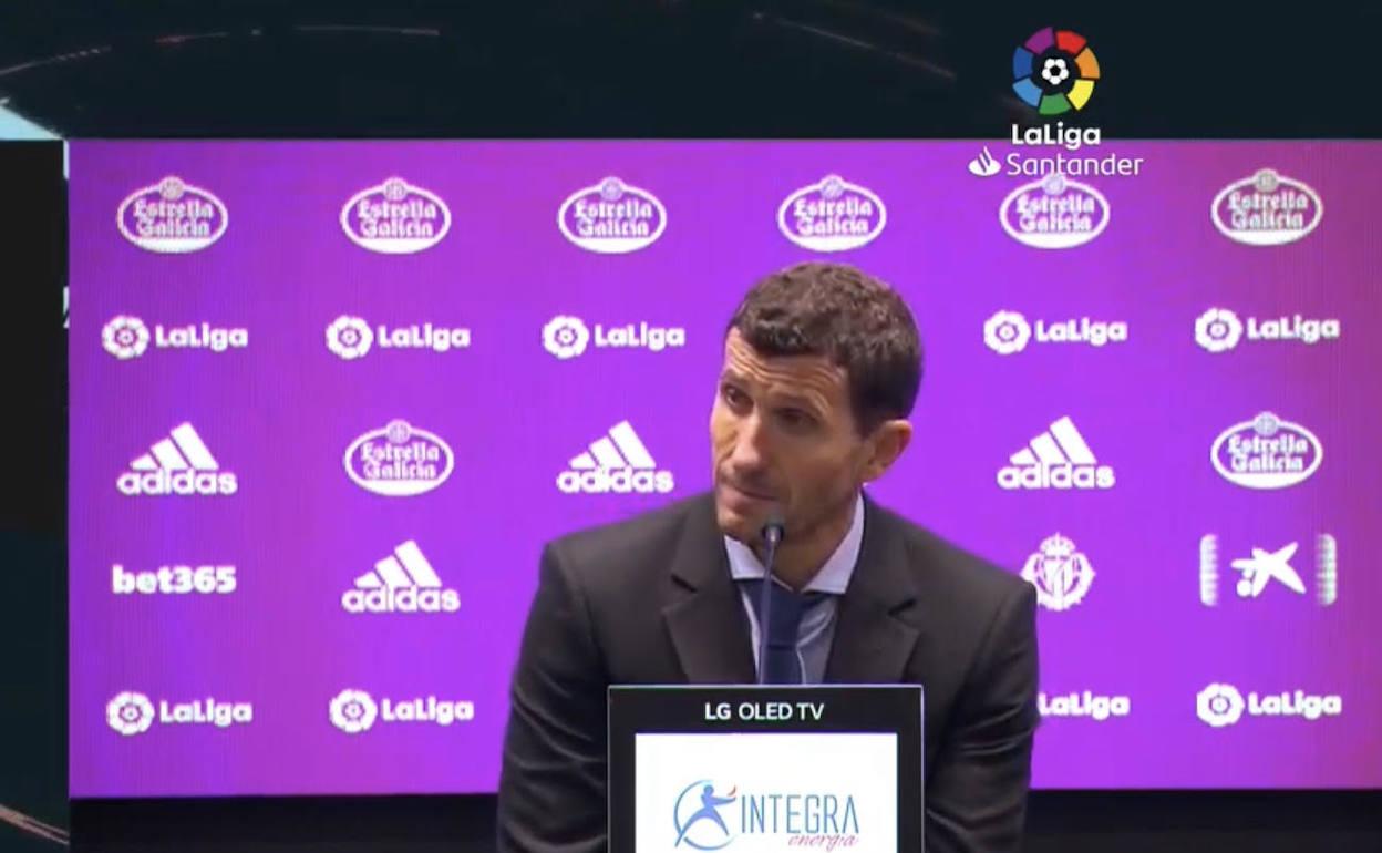 Javi Gracia durante la rueda de prensa tras la victoria ante el Valladolid. 