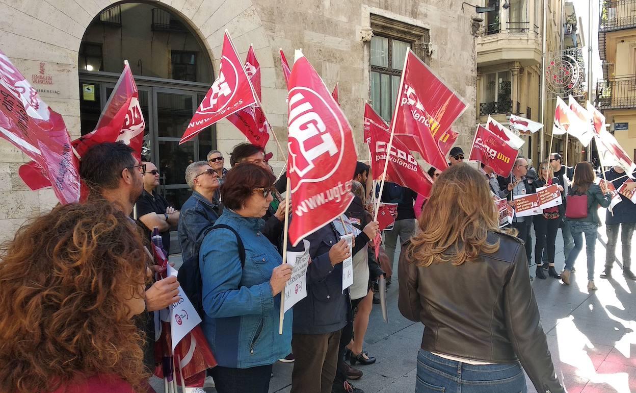 Protesta sindical organizada en noviembre de 2019 por el retraso del convenio colectivo. 