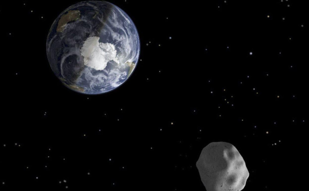 Recreación de un asteroide cerca de la Tierra.
