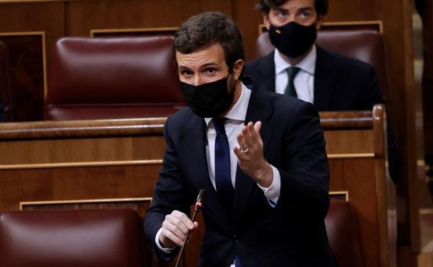 Pablo Casado el pasado miércoles durante el control al Gobierno en el Congreso. 