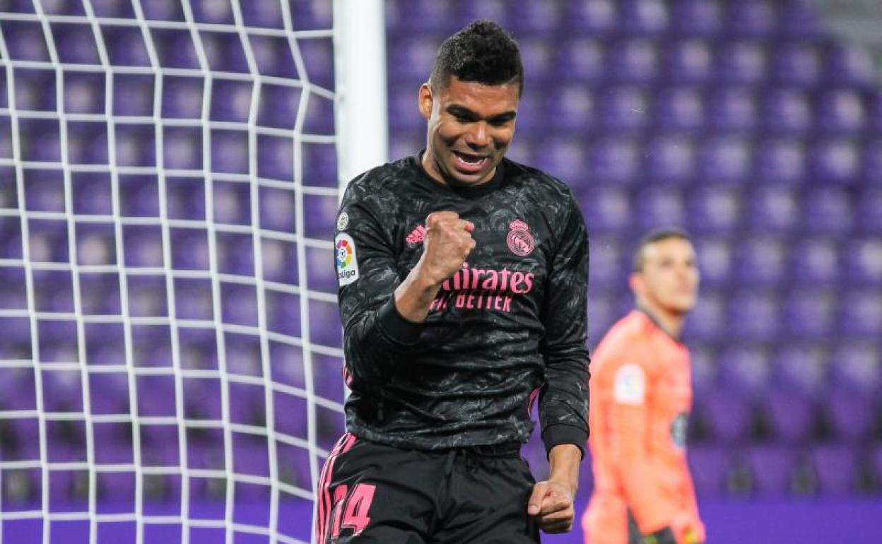 Casemiro celebra su gol frente al Valladolid. 