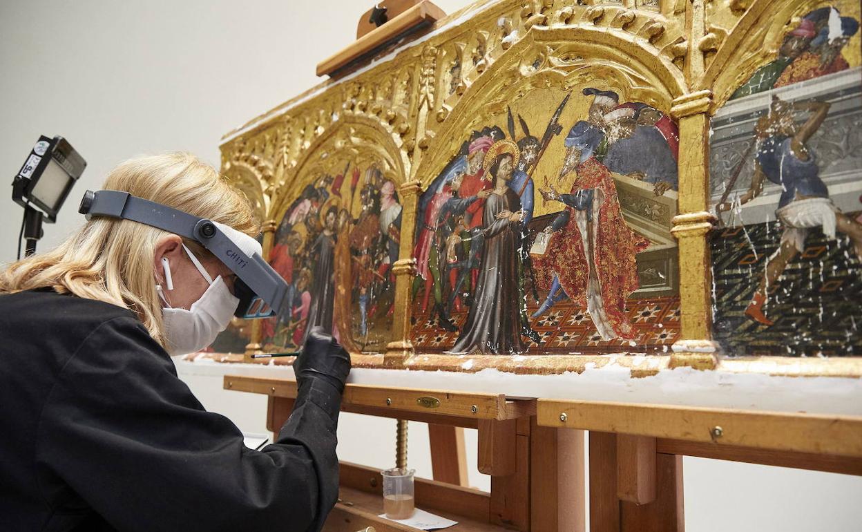 La predela, del año 1420, llegó a Valencia en abril de 2019 y regresó a Londres el pasado mes de febrero tras exhibirse en el Bellas Artes. 