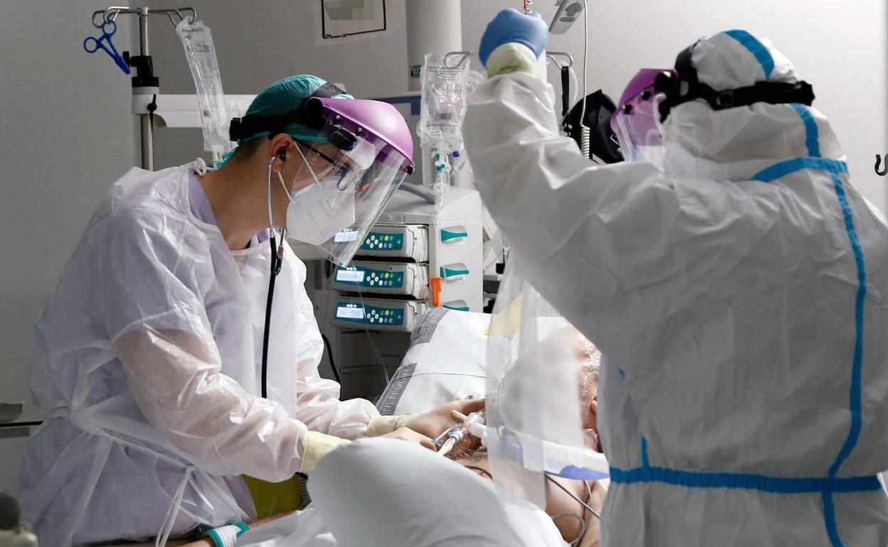 Personal sanitario atiende a un paciente en la Unidad de Cuidados Intensivos del Hospital La Fe de Valencia.