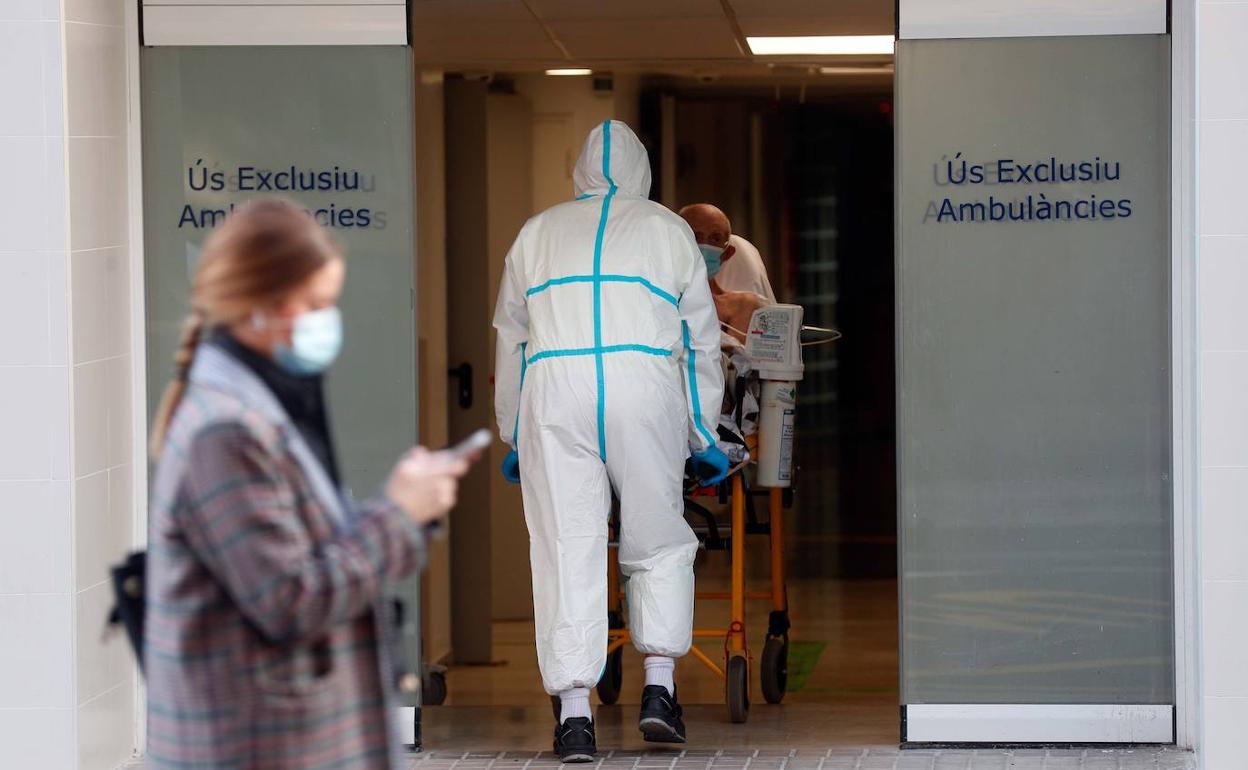 Un sanitario traslada a un paciente en Valencia