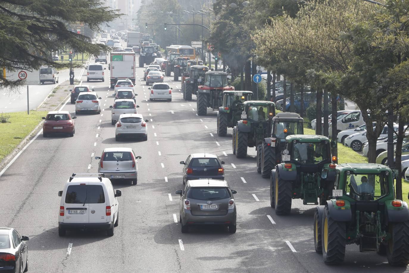 Decenas de tractores han recorrido varios municipios de Valencia y calles de la ciudad para protestar en defensa del sector arrocero, lo que ha provocado retenciones de tráfico a primera hora de este martes. 