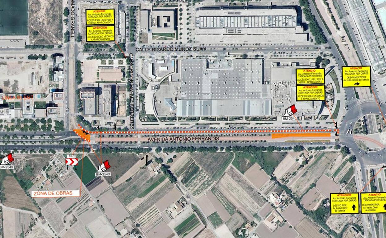 Mapa de las obras de la Línea 10 de Metrovalencia.