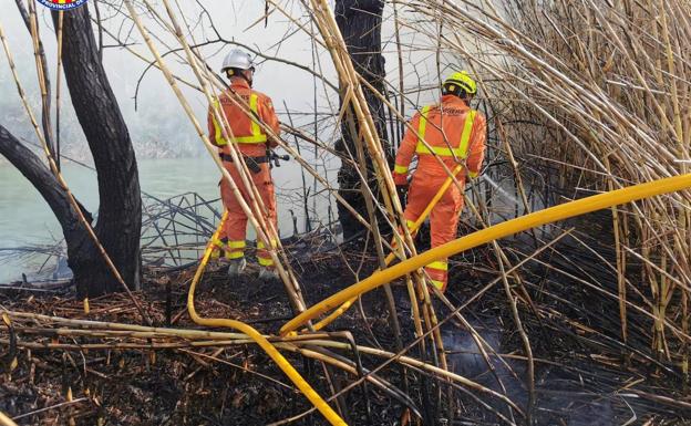 Bomberos durante las labores de extinción.