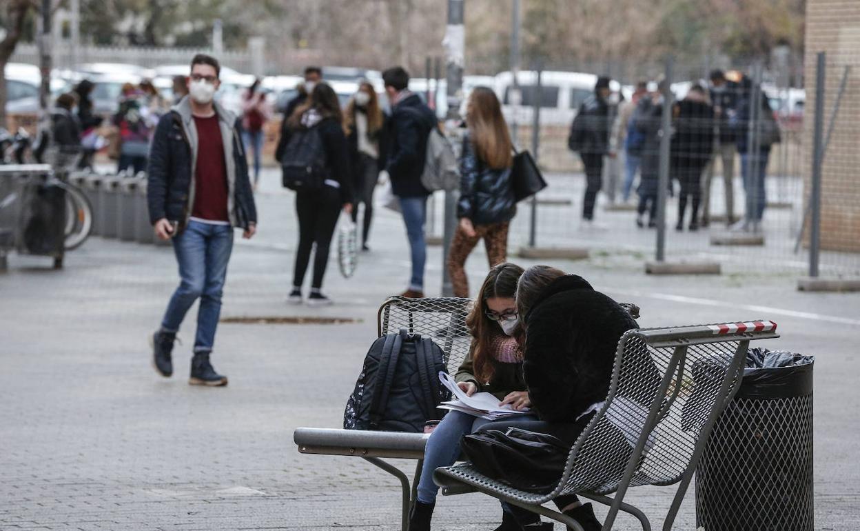 Alumnos en el campus de Tarongers de la Universitat de València, el pasado enero. 