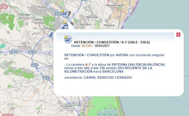 Aviso del atasco por parte de la DGT.