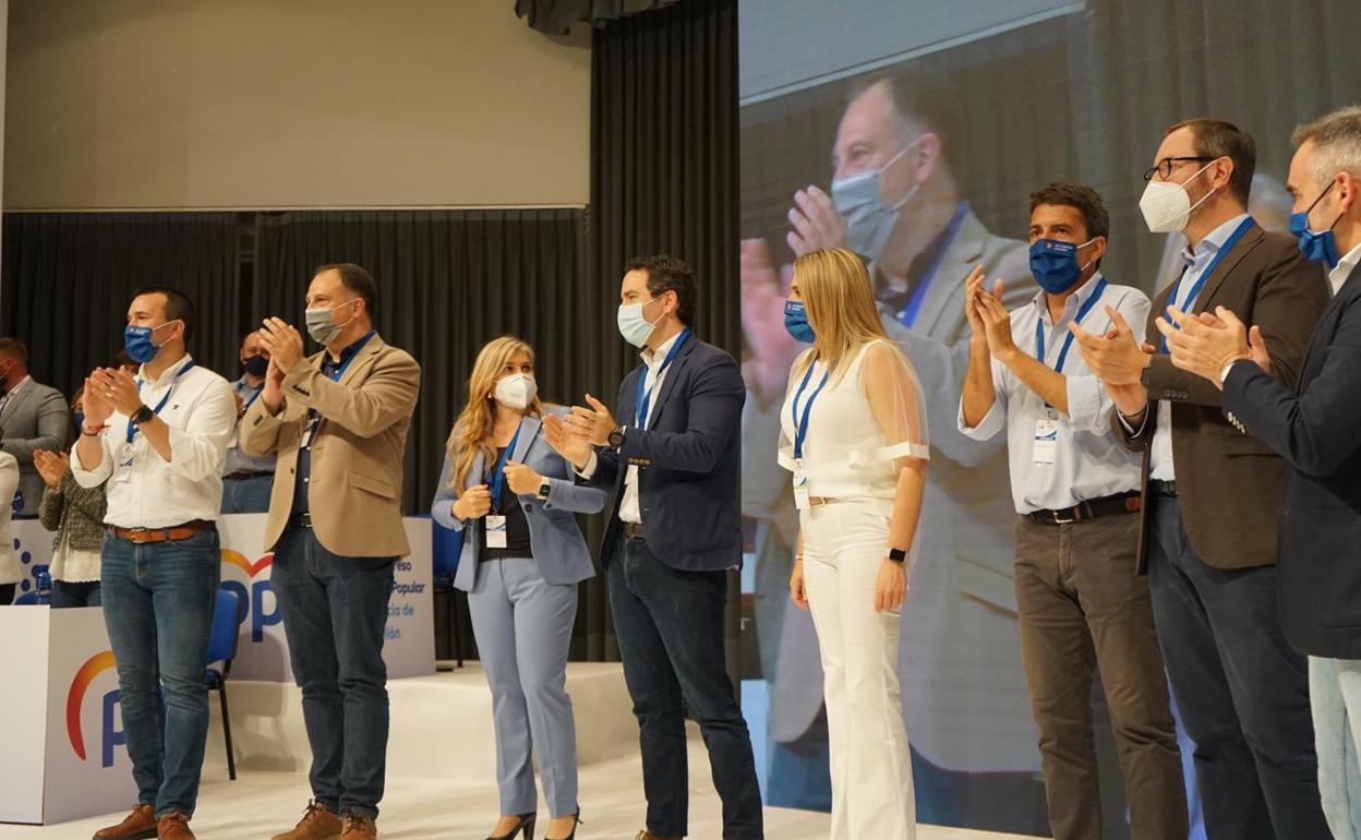 El secretario general del PP, Teo García Egea, junto a Ortiz, Barrachina y Mazón, en el congreso del PP de Castellón 