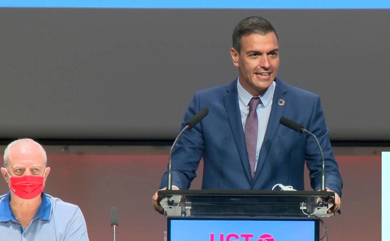 Pedro Sánchez, presidente del Gobierno de España, en su intervención en el congreso de UGT. 