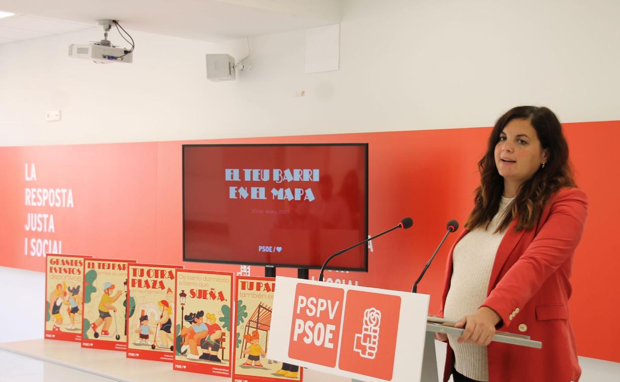 Sandra Gómez, durante su presentación de la campaña esta mañana. 