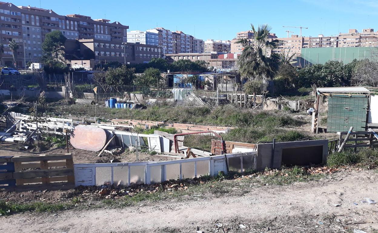 Una parte de los solares edificables de Benimaclet, ahora utilizados como huertos de autoconsumo en precario. 