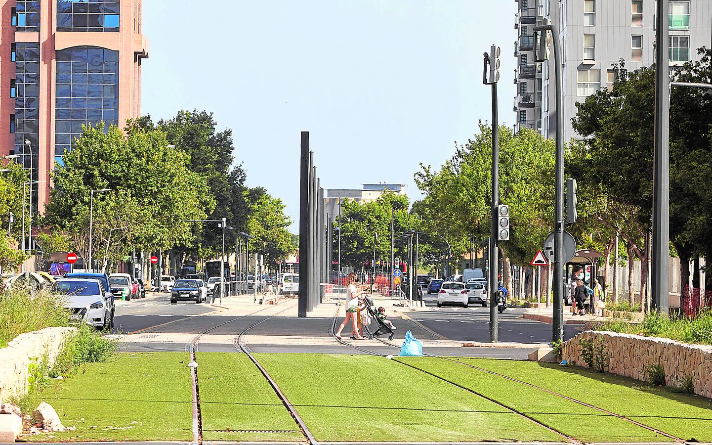 VíasAspecto de las vías del tranvía en una zona donde los trabajos ya están muy avanzados.