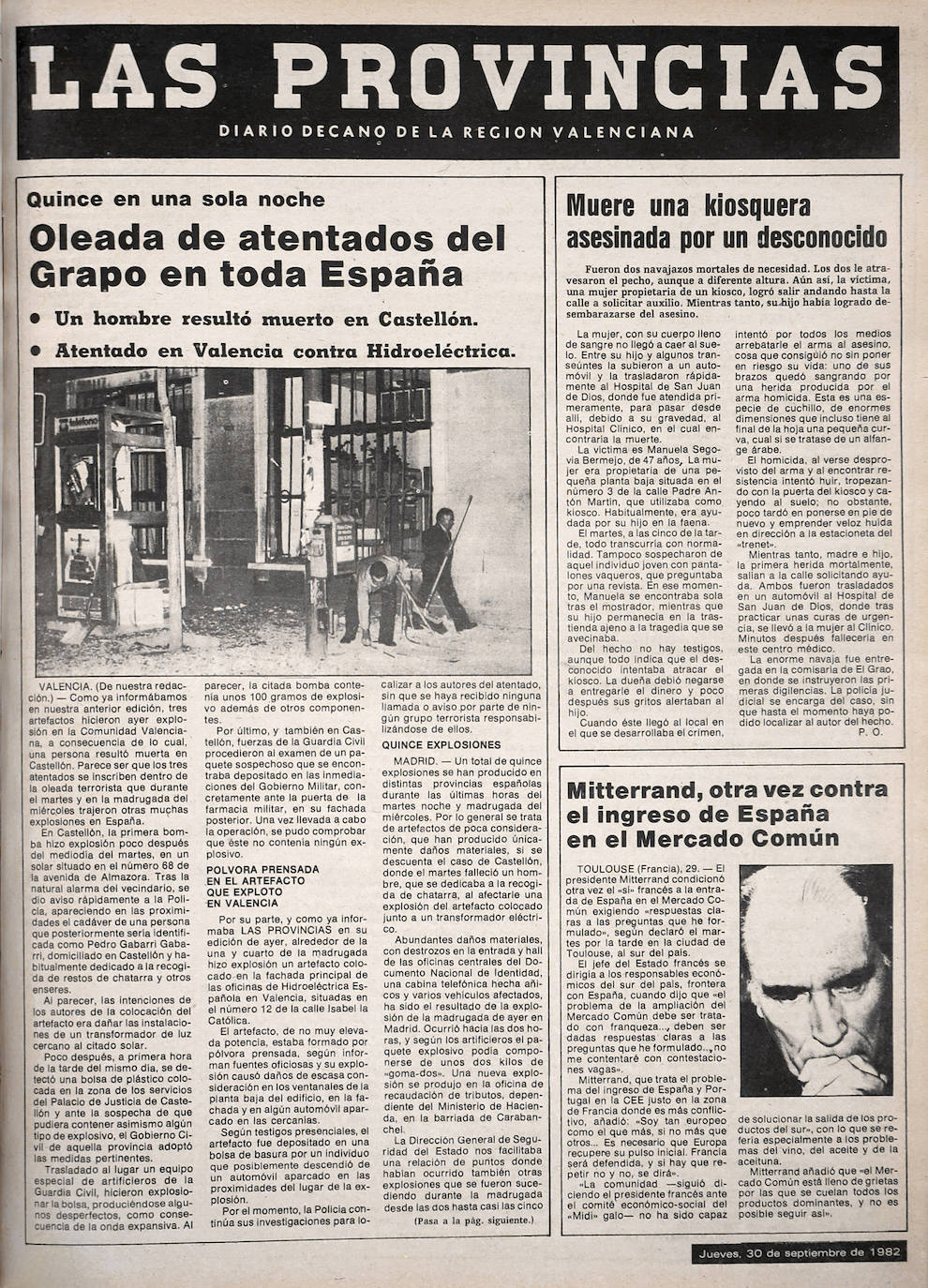 La Fundación Víctimas del Terrorismo trae a Valencia la exposición 'El terror a portada. 60 años de terrorismo en España a través de la prensa', arropada por Vocento con la huella humana y social del terror a través de las portadas del grupo. 