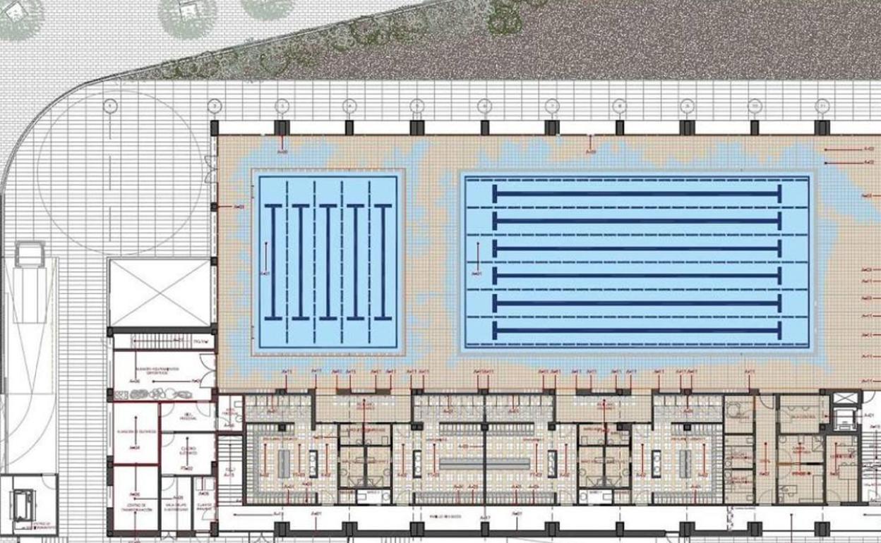 Plano de la piscina cubierta que se construirá en Xàbia. 