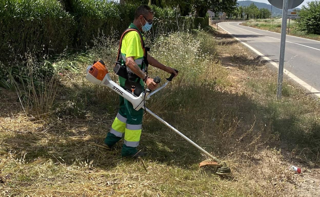 Un trabajador realiza labores de desbrozado. 
