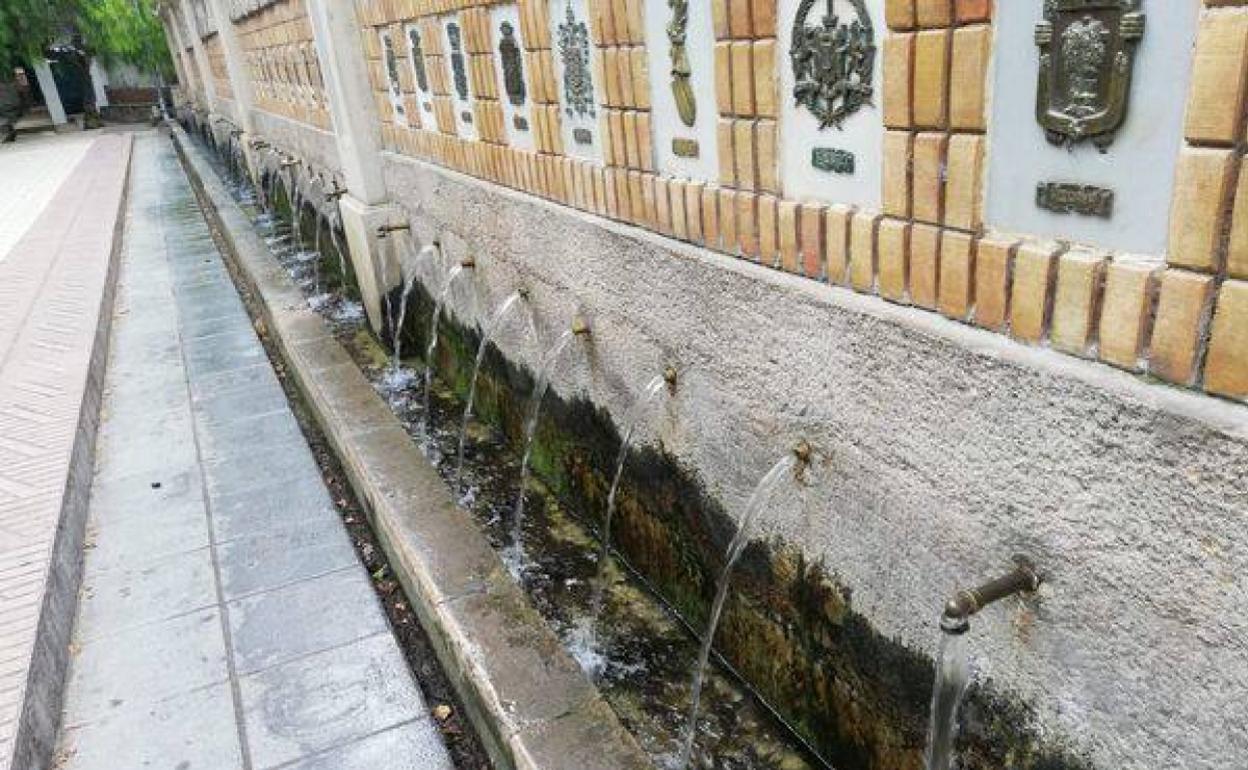 La fuente, con algunos de los surtidores arrancados. 