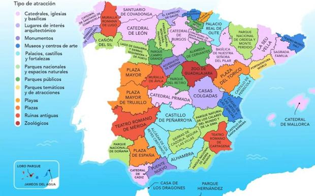 ¿Cuál es la atracción turística más relevante en cada provincia española?