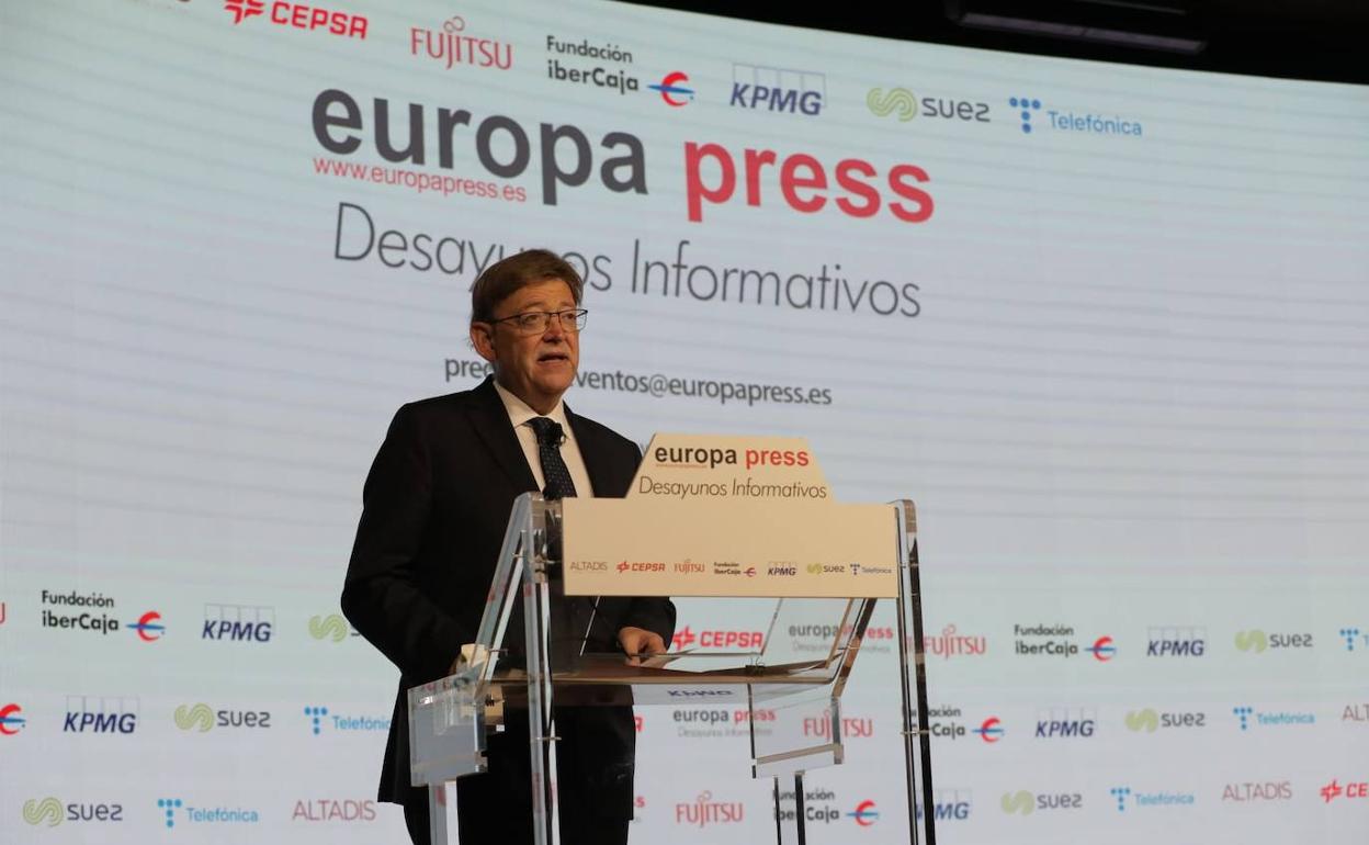 El presidente de la Generalitat, Ximo Puig, hoy en Madrid