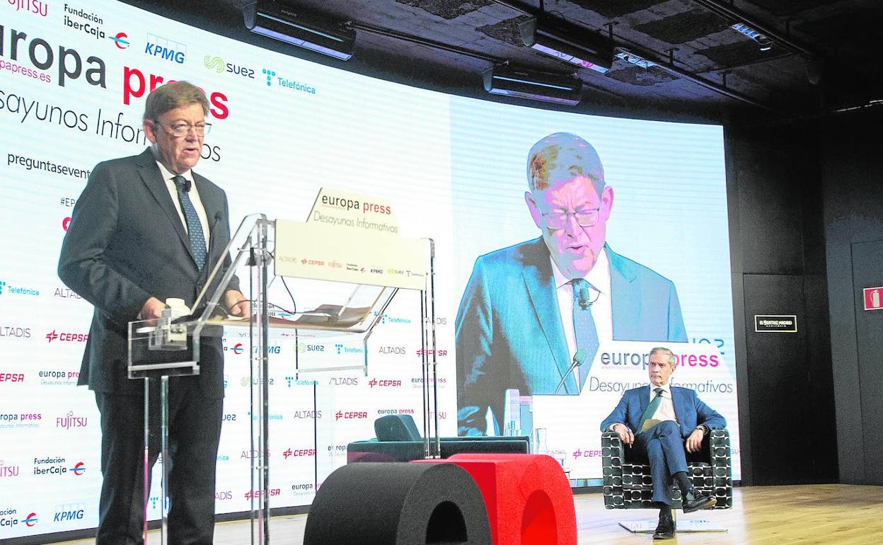 El presidente de la Generalitat, Ximo Puig, durante su intervención del miércoles en Madrid.