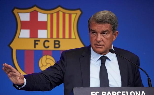 El presidente del Barcelona, Joan Laporta, durante su conferencia de prensa. 