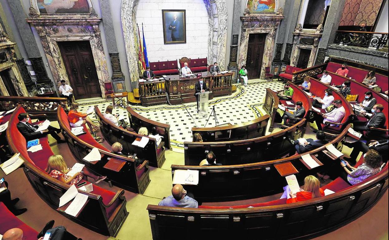 Hemiciclo del Ayuntamiento de Valencia, en el pleno del pasado junio. 