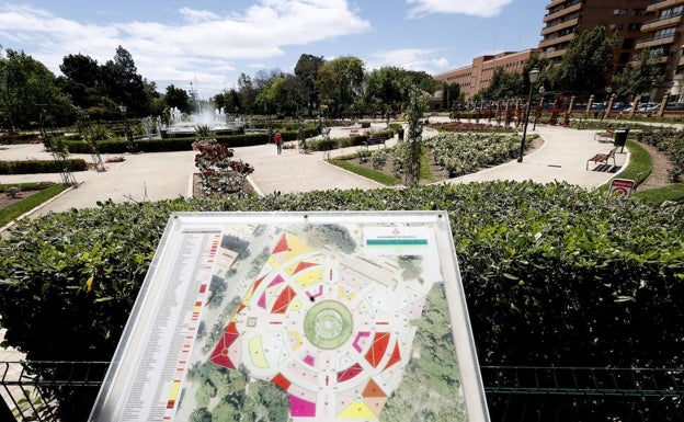 Panorámica de los rosales del Parque de Viveros. 