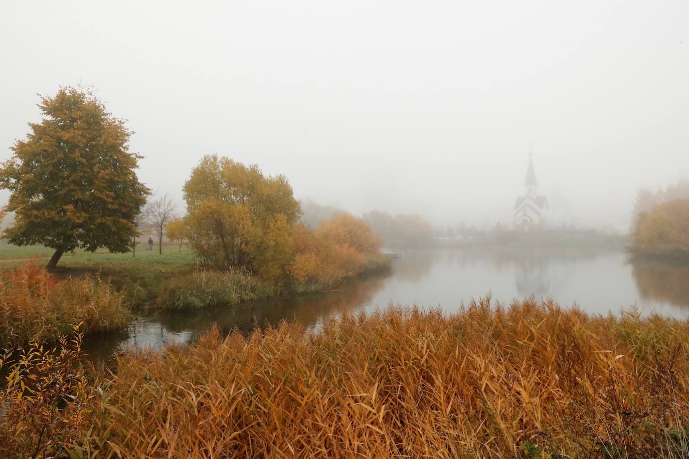 El otoño para muchos es la estación más bonita del año, en la que el frío comienza a abrirse paso entre un tinte de colores cálidos que cubre cada rincón. El verde se transforma en tonos naranjas que dejan paisajes dignos de películas, como el de la imagen, en San Petersburgo (Rusia). 