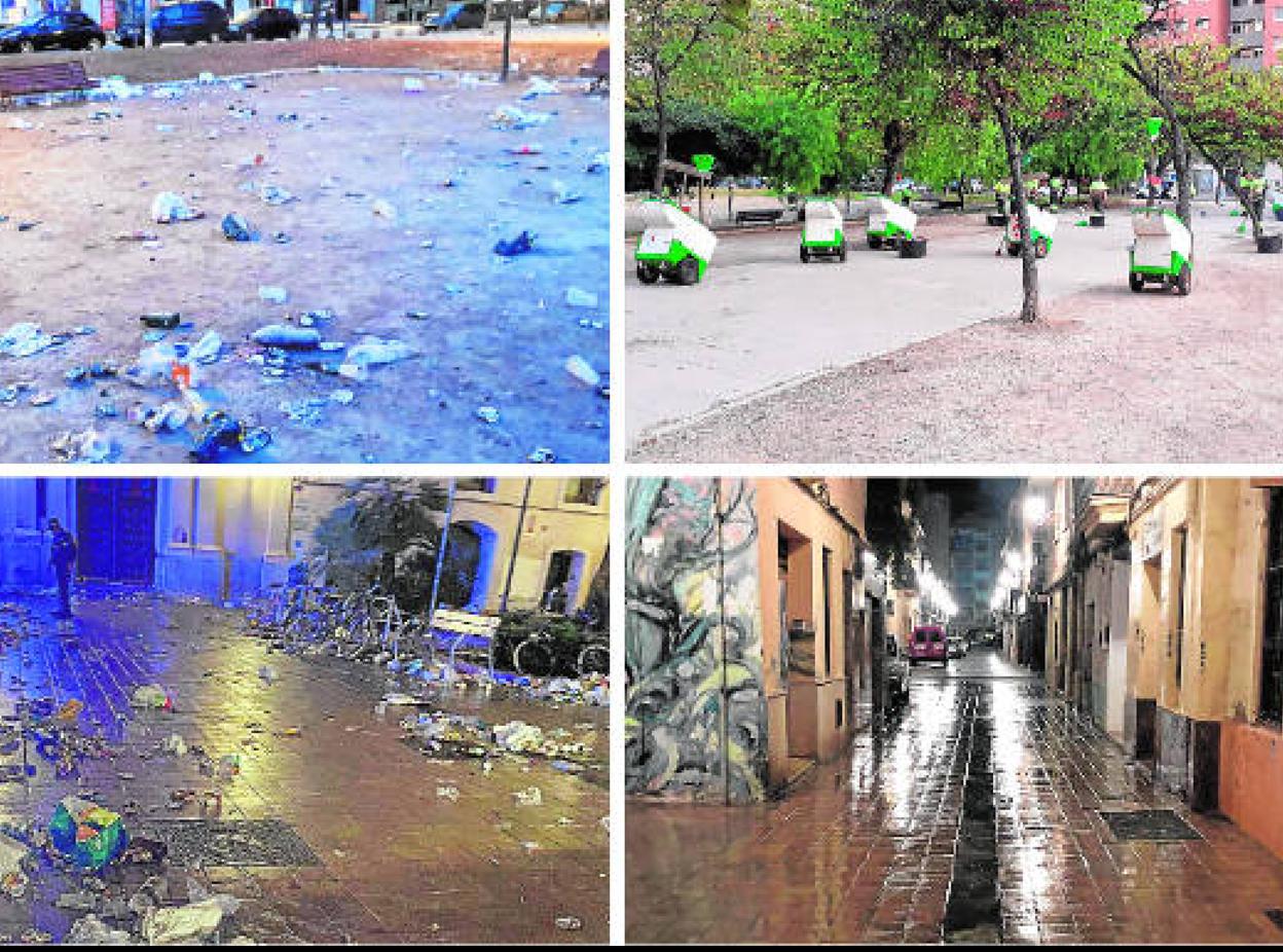 t Benimaclet. Suciedad del botellón en la plaza de la Iglesia. lp