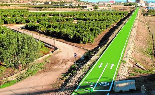 Tramo de la vía verde a su paso por la localidad de Benaguasil. 