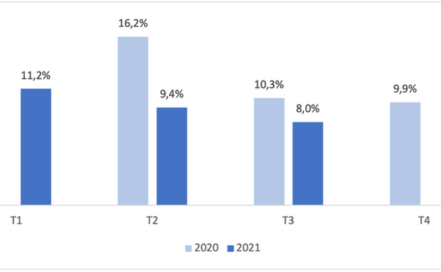 Gráfico 1. Porcentaje de personas ocupadas que trabajaron desde el domicilio particular habitualmente. 