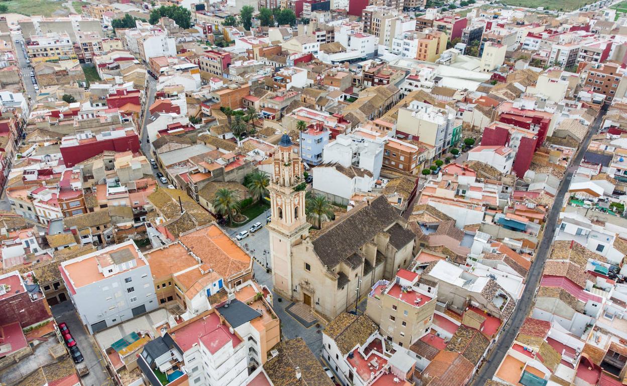 Vista aérea del casco antiguo de Catarroja. 