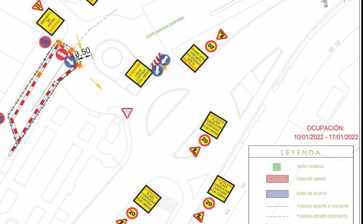 Plano facilitado por el ayuntamiento de Alicante con los cortes de tráfico y las obras programadas. 