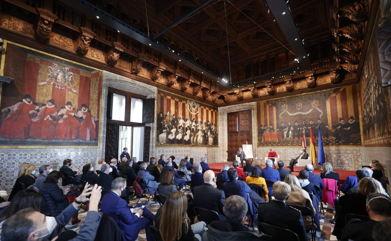 Charla entre Ximo Puig y Pablo Broseta organizada el viernes en el Palau de la Generalitat. 