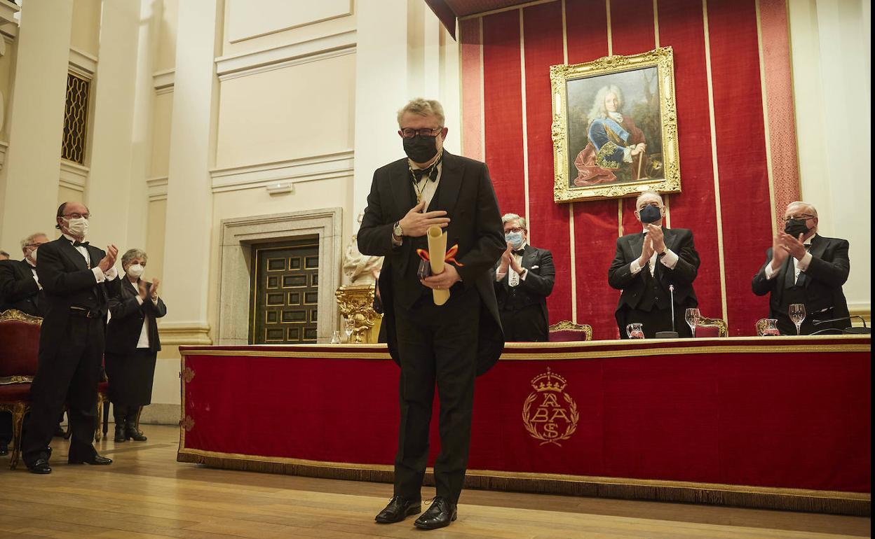 El valenciano Miguel Falomir, esta tarde durante el acto de ingreso en la Academia de San Fernando. 