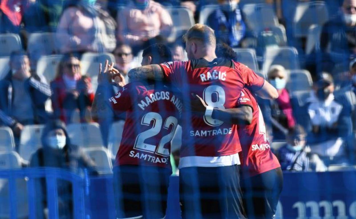 Celebración del gol de Marcos André contra el Atlético Baleares