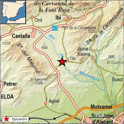 El epicentro del temblor se ha localizado en Tibi. 