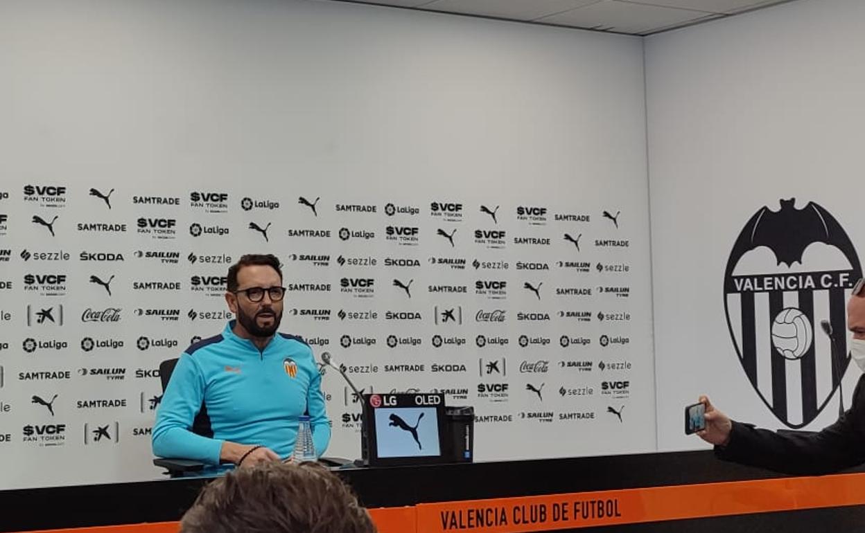 José Bordalás, durante la rueda de prensa en la Ciudad Deportiva de Paterna