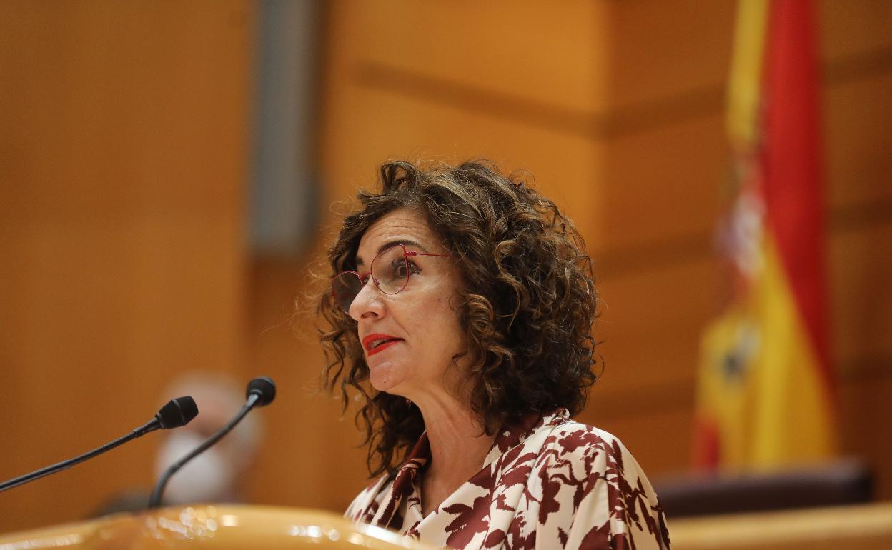 La ministra de Hacienda María Jesús Montero, en el Senado. 