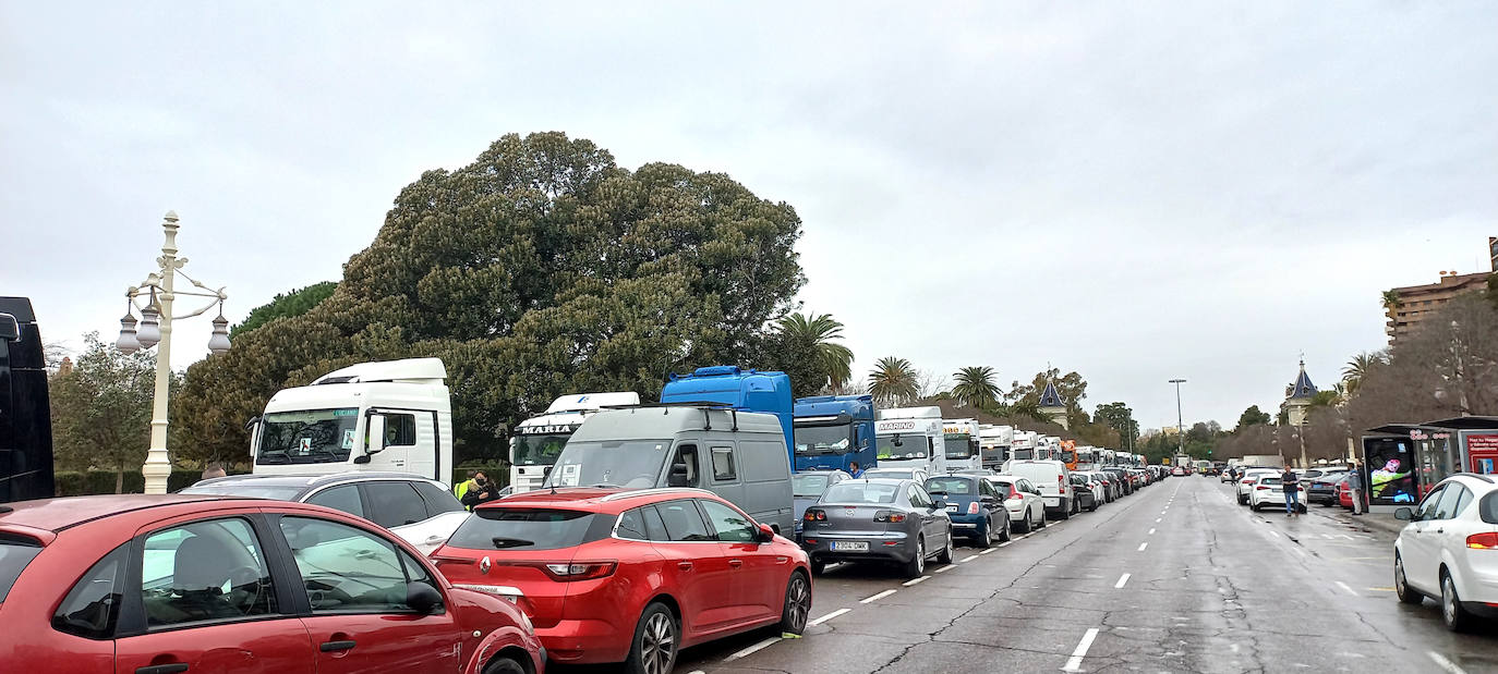 Manifestación de camioneros en el paseo de la Alameda de Valencia. 