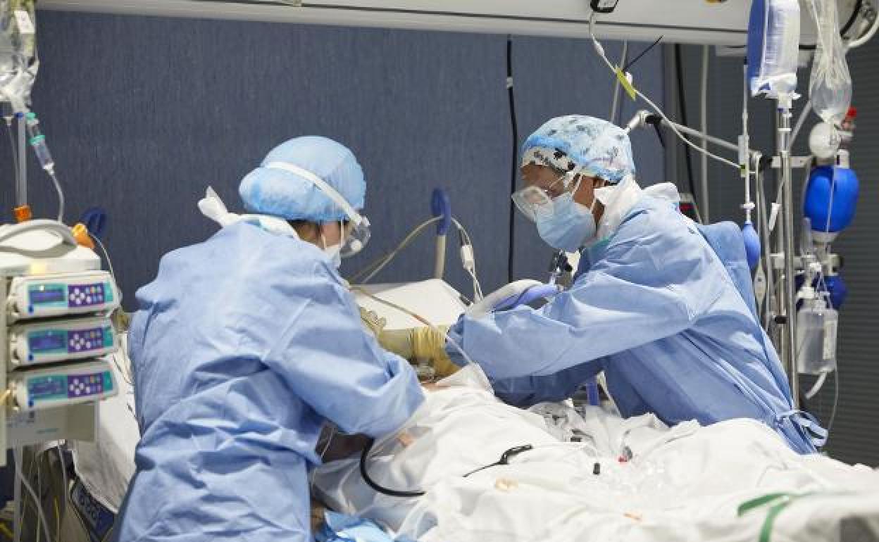 Dos sanitarios trabajan en la UCI del Hospital Arnau de Vilanova durante la pandemia.