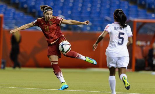 Vicky Losada, durante partido ante Costa Rica de 2015 en el que marcó el primer gol mundialista de España.