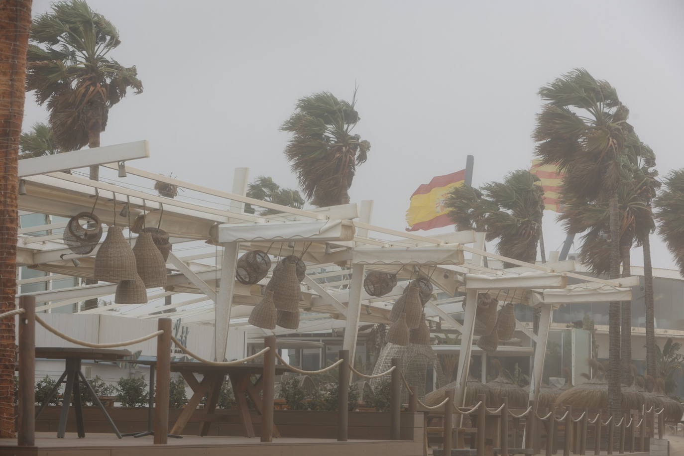 El paseo marítimo se ha llenado de arena por el temporal de viento en Valencia este 15 demarzo. 