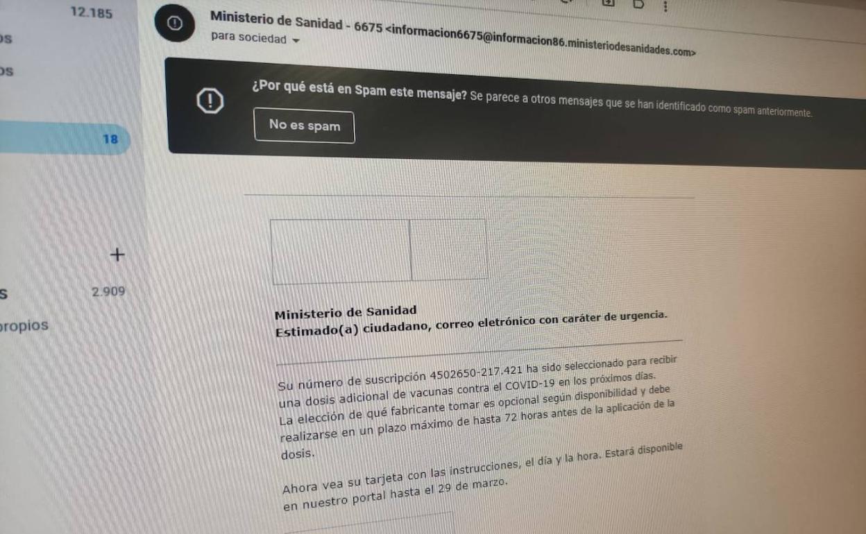 Covid en Valencia | Correos falsos ofrecen una dosis adicional de la vacuna del Covid para secuestrar ordenadores