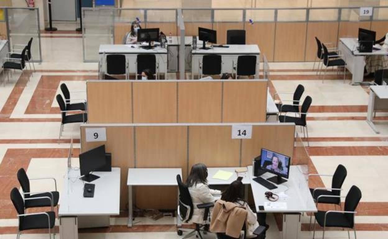 Varias empleadas trabajan en una oficina de la Agencia Tributaria.