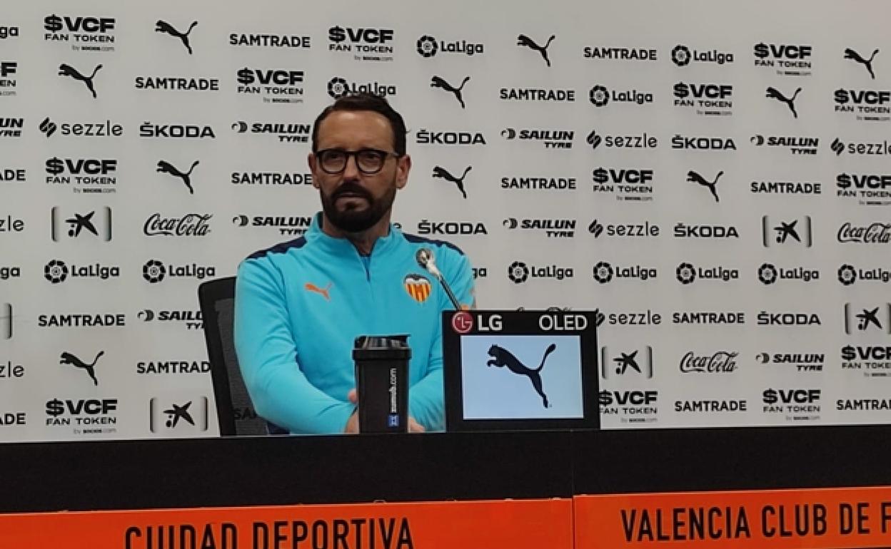 José Bordalás, en la sala de prensa de la Ciudad Deportiva de Paterna. 