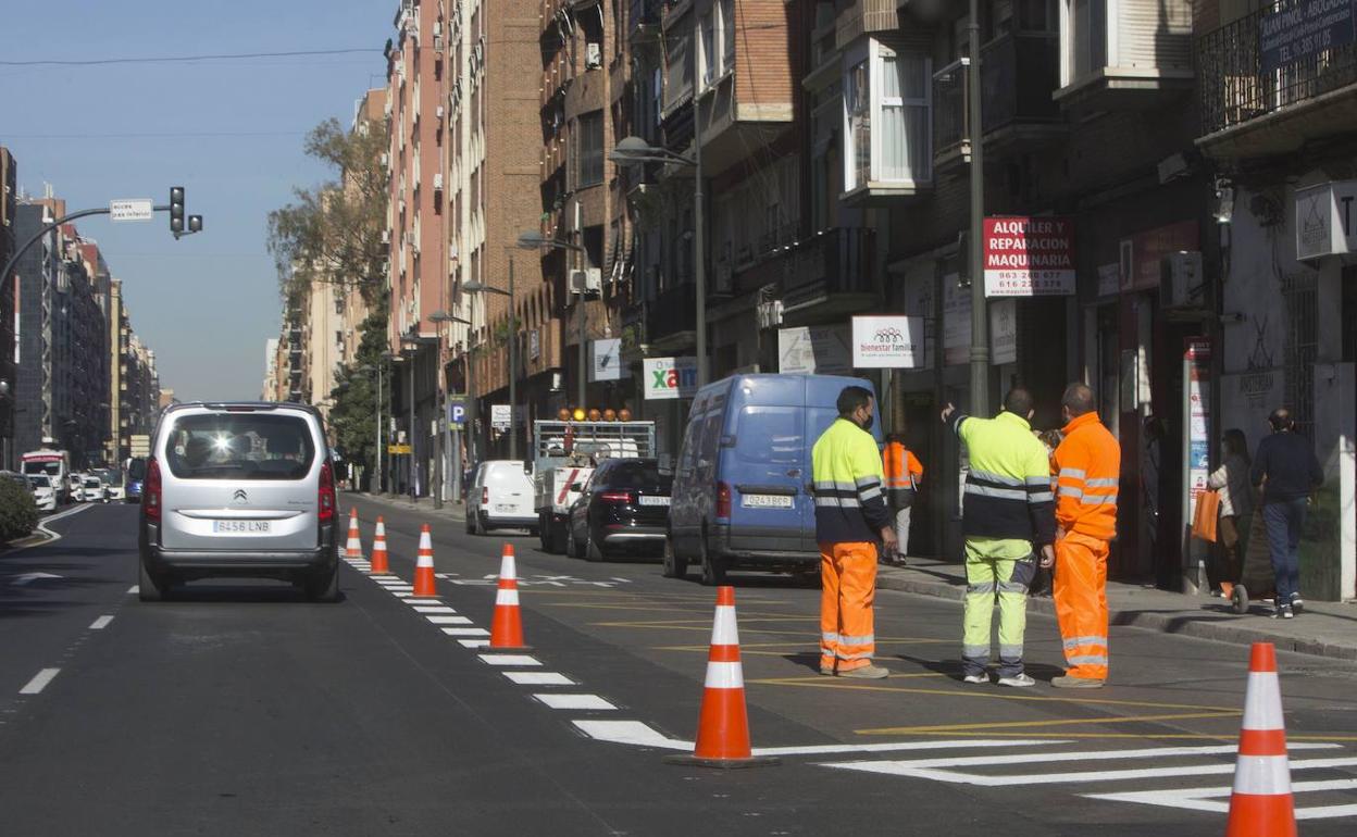 Inicio de obras en un tramo de Pérez Galdós el pasado febrero. 